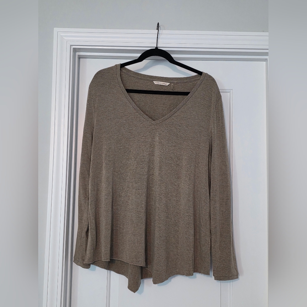 Soft Surroundings V-Neck Long Sleeve Top - Beige